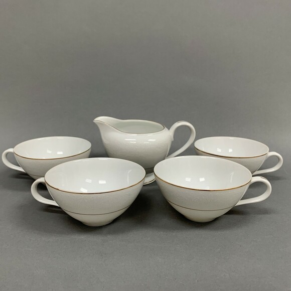 Touch of Gold Embassy DoM Cups Creamer White Border Design Gold Trim Lot of 5 - Picture 1 of 12